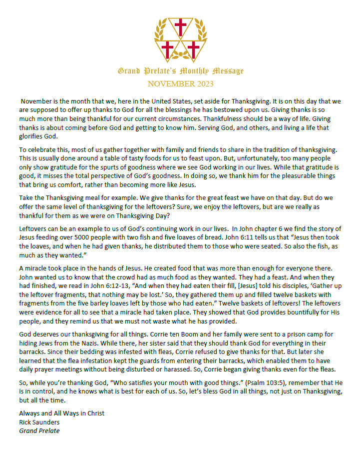 Devotions Grand Commandery of Knights Templar of Virginia