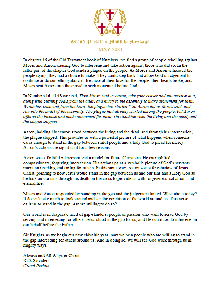 Devotions Grand Commandery of Knights Templar of Virginia