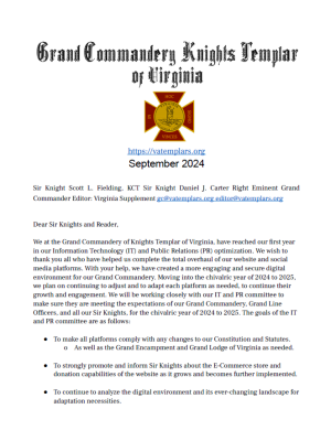 Knight Templar Magazine - VA Insert - September 2024